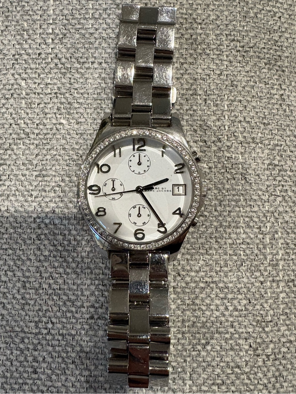 Marc By Marc Jacobs Silver Stainless Steel Crystal Bezel Watch